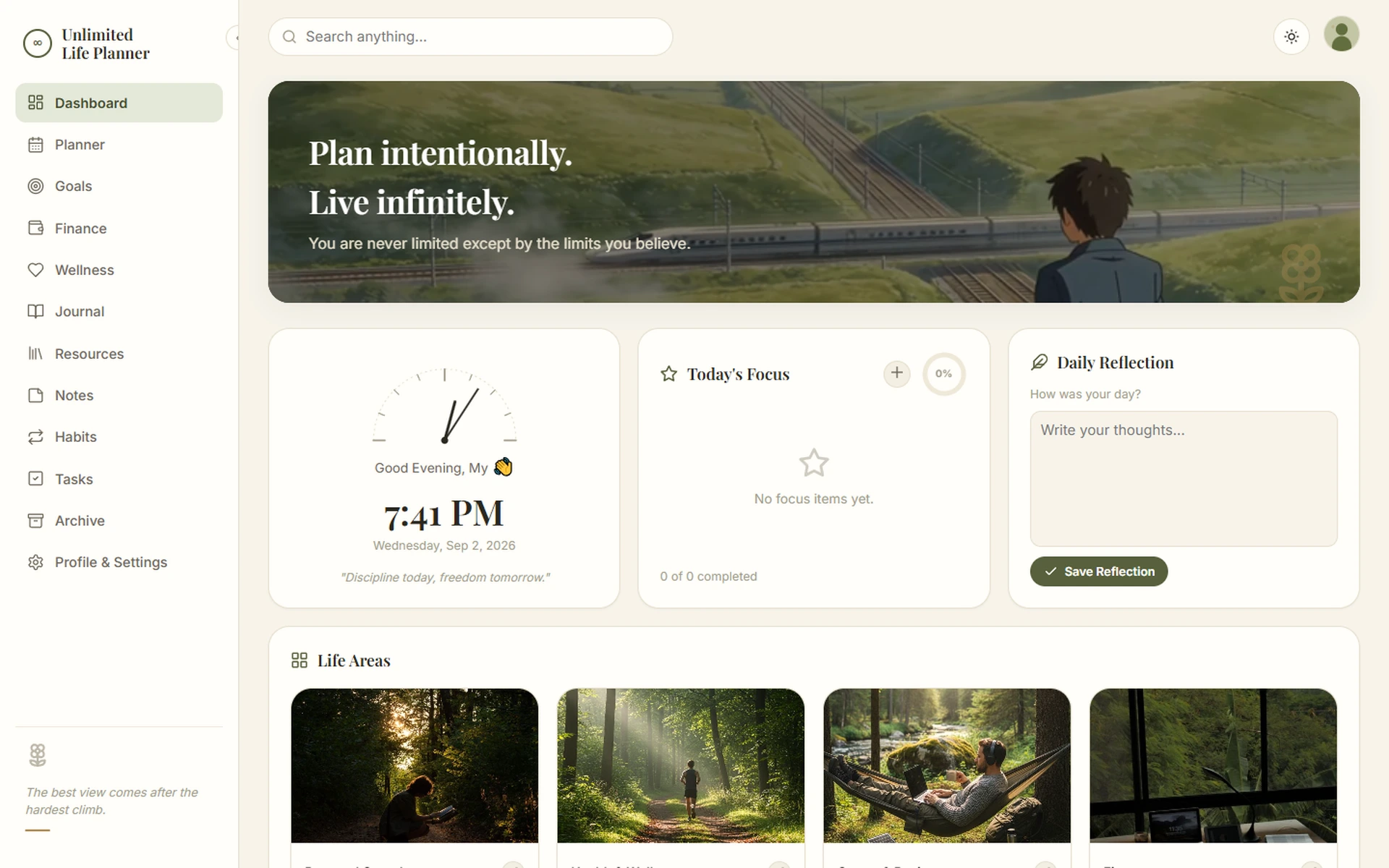 Unlimited Life Planner dashboard