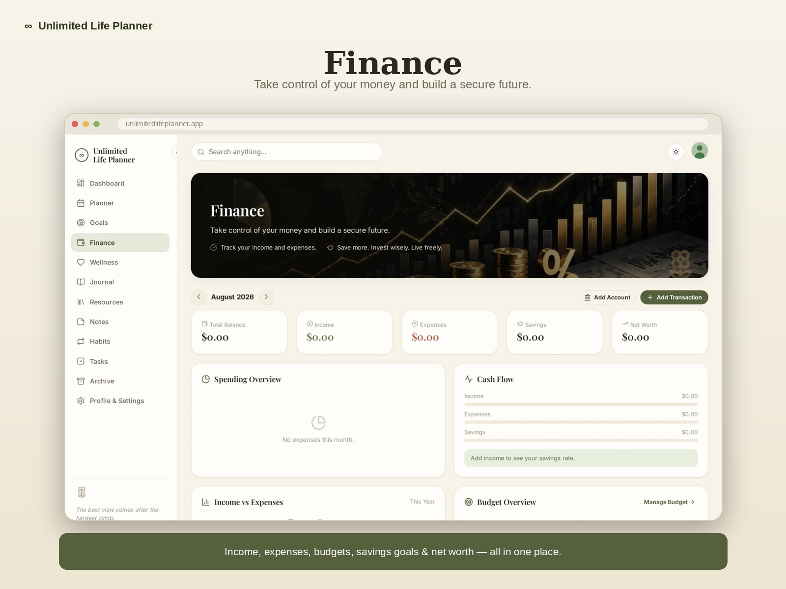 Unlimited Life Planner finance dashboard