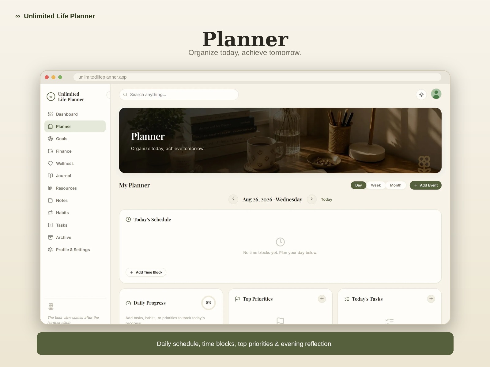 Unlimited Life Planner daily planning dashboard