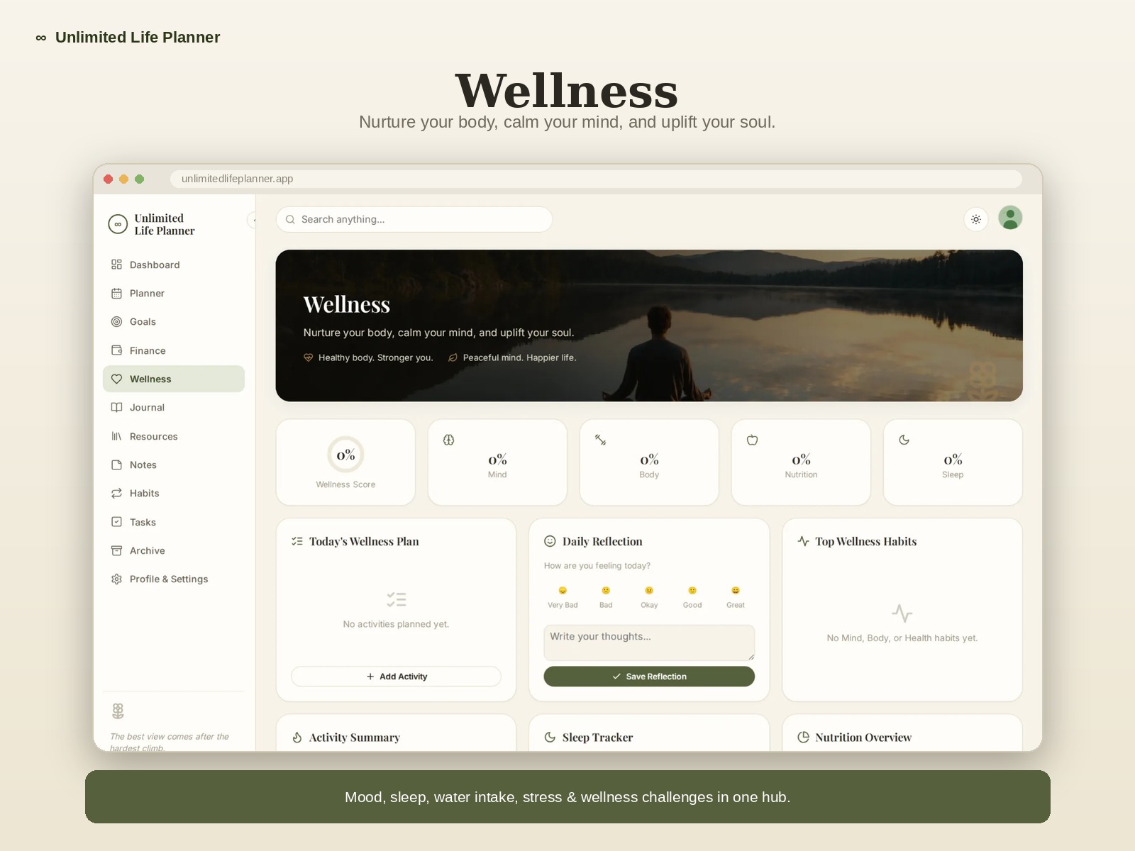 Unlimited Life Planner wellness dashboard